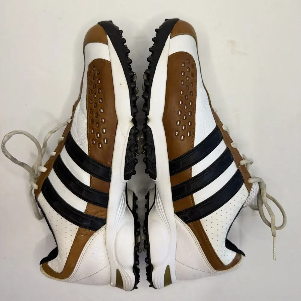 Adidas Mens Size 10 Golf Shoes White Brown Leather Spiked Art No 816147